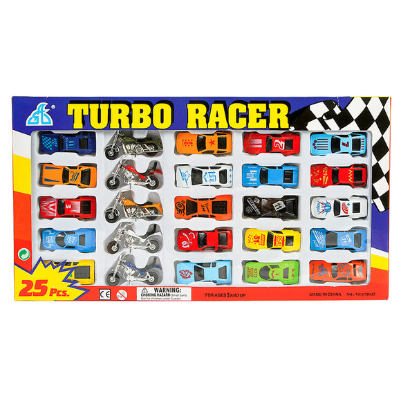 25 PC DIECAST CAR AND MOTORCYCLE SET